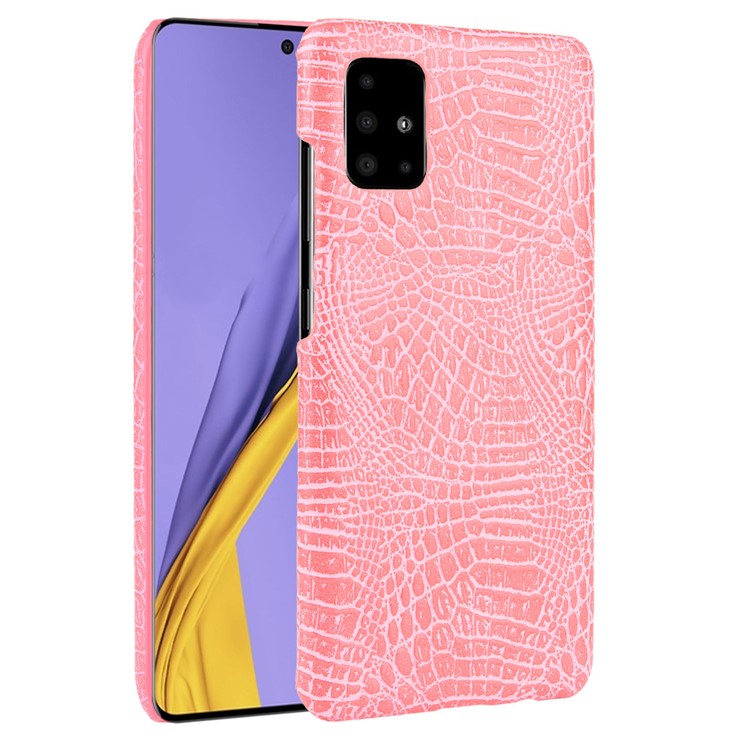 Crocodile Skin PU Leather Coated Hard Plastic Protective Case for Samsung Galaxy A71 - Pink-1