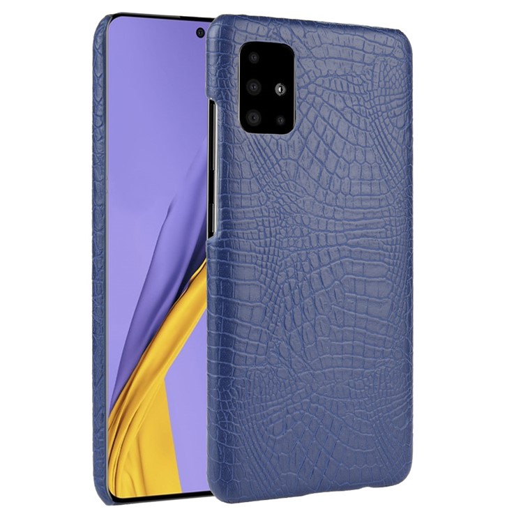 Crocodile Skin PU Leather Coated Hard Plastic Protective Case for Samsung Galaxy A71 - Dark Blue-1