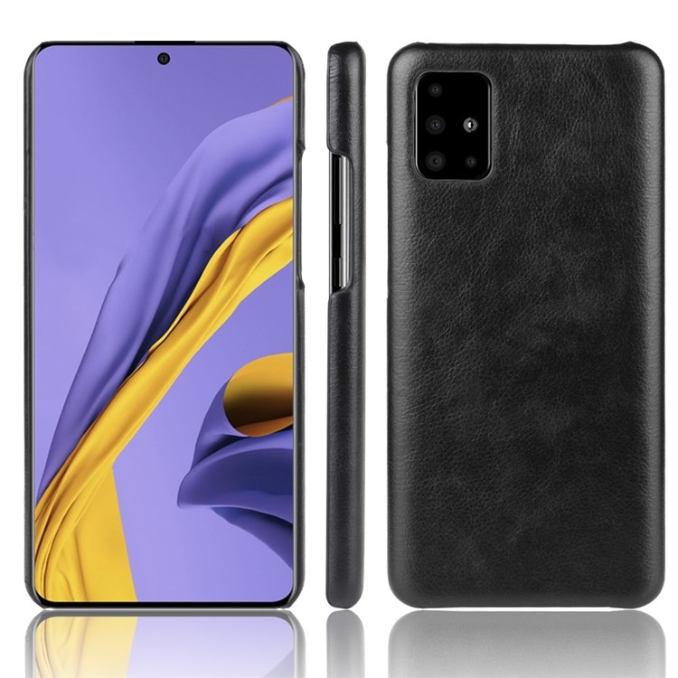 Litchi Skin Leather Coated Hard PC Case Protective Cover for Samsung Galaxy A71 - Black-1