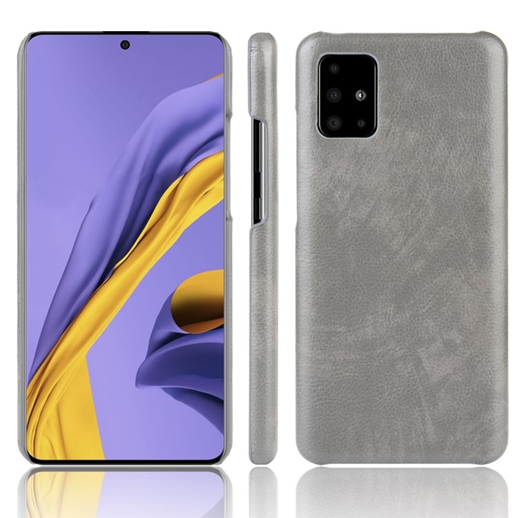 Litchi Skin Leather Coated Hard PC Case Protective Cover for Samsung Galaxy A71 - Grey-1