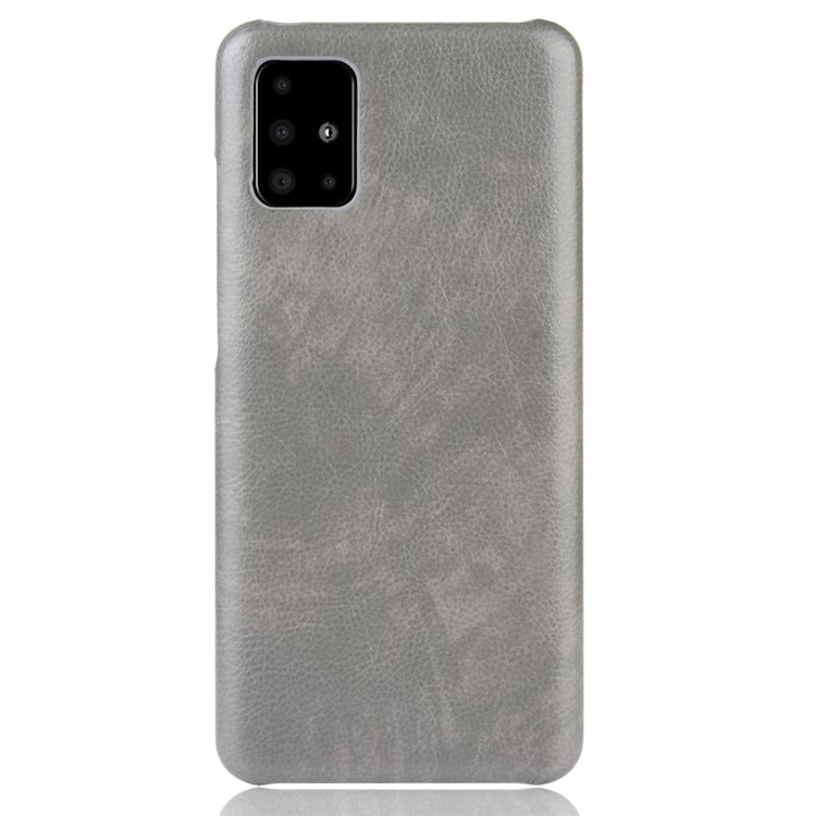 Litchi Skin Leather Coated Hard PC Case Protective Cover for Samsung Galaxy A71 - Grey-2