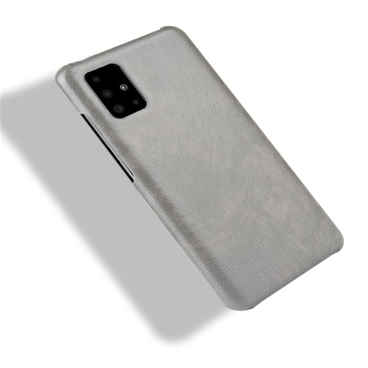 Litchi Skin Leather Coated Hard PC Case Protective Cover for Samsung Galaxy A71 - Grey-4