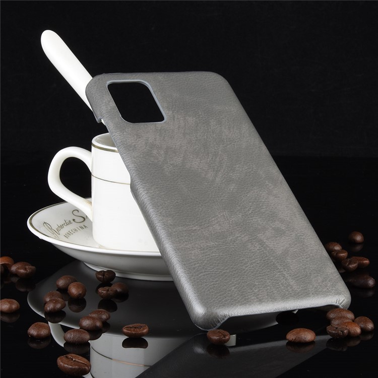 Litchi Skin Leather Coated Hard PC Case Protective Cover for Samsung Galaxy A71 - Grey-5