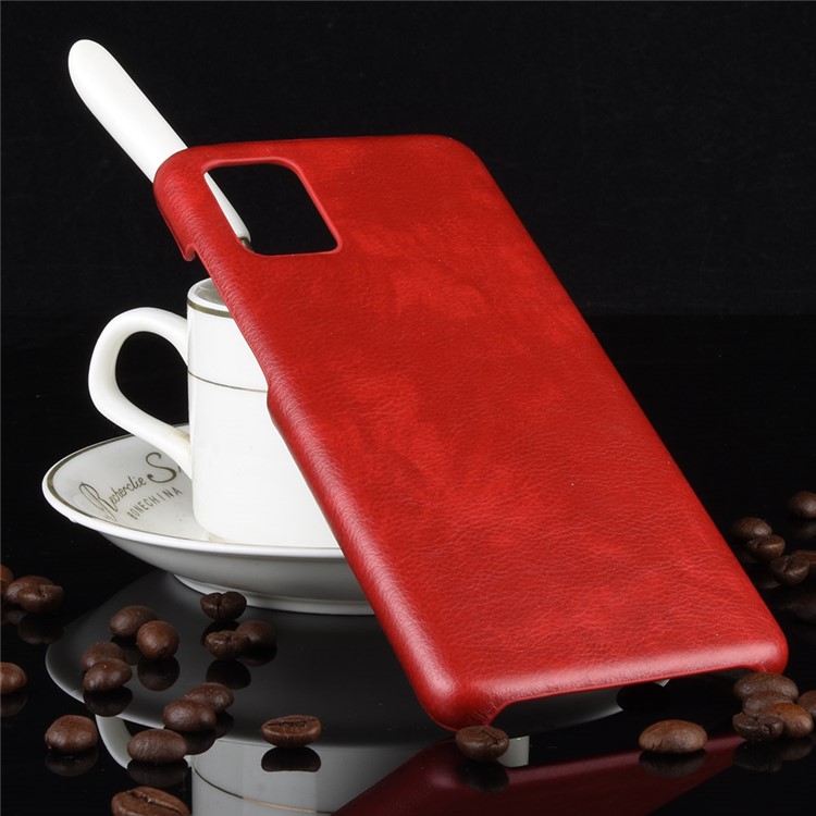 Litchi Skin Leather Coated Hard PC Case Protective Cover for Samsung Galaxy A71 - Red-6