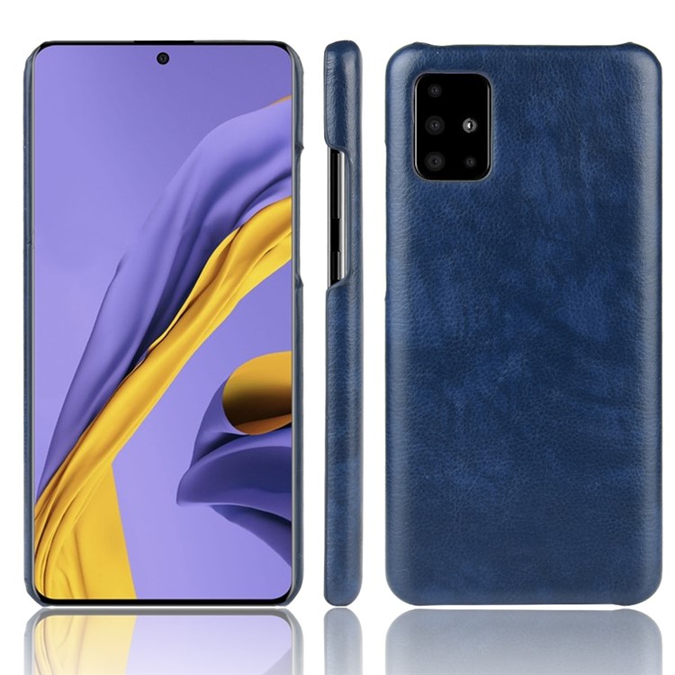 Litchi Skin Leather Coated Hard PC Case Protective Cover for Samsung Galaxy A71 - Blue-1