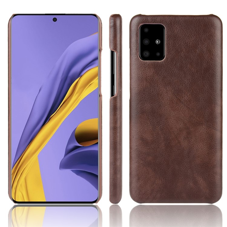 Litchi Skin Leather Coated Hard PC Case Protective Cover for Samsung Galaxy A71 - Brown-1