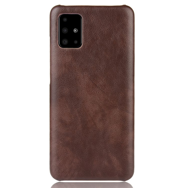 Litchi Skin Leather Coated Hard PC Case Protective Cover for Samsung Galaxy A71 - Brown-2