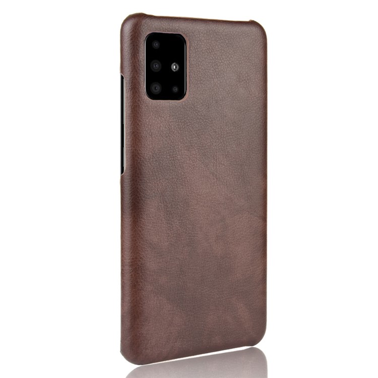 Litchi Skin Leather Coated Hard PC Case Protective Cover for Samsung Galaxy A71 - Brown-3
