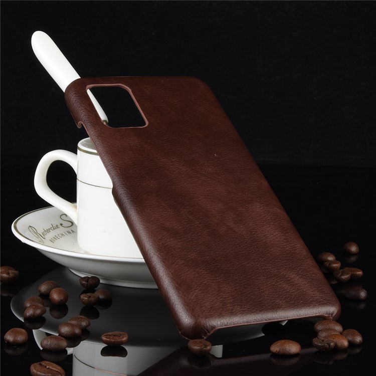 Litchi Skin Leather Coated Hard PC Case Protective Cover for Samsung Galaxy A71 - Brown-5