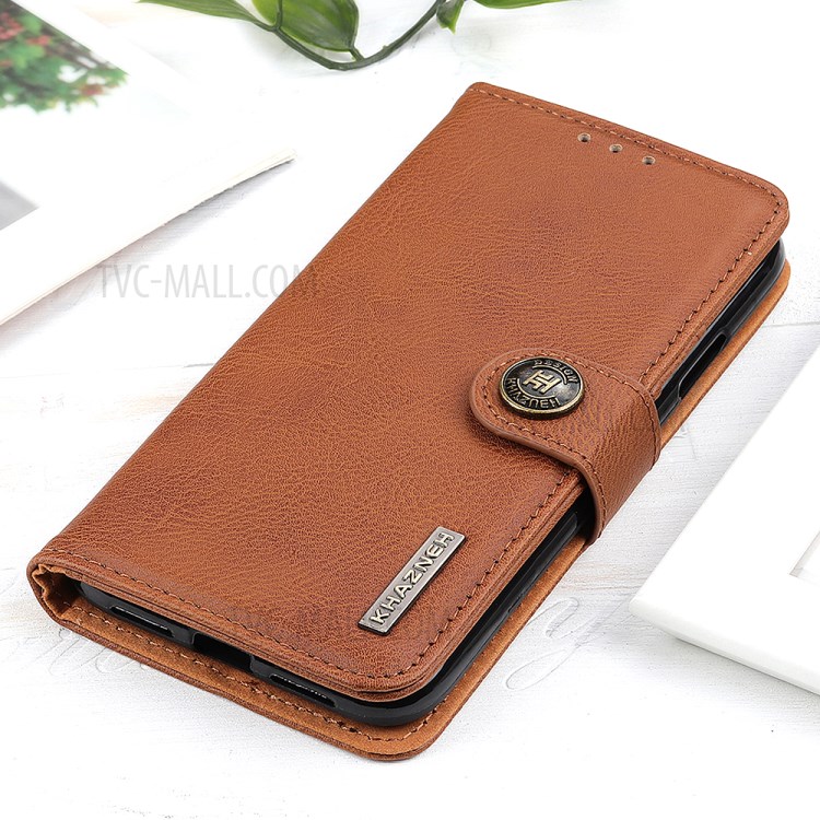 KHAZNEH Wallet Stand Leather Cell Phone Cover Casing for Samsung Galaxy S20 - Brown-10