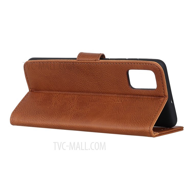 KHAZNEH Wallet Stand Leather Cell Phone Cover Casing for Samsung Galaxy S20 - Brown-4