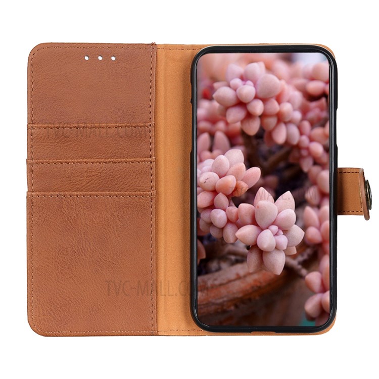 KHAZNEH Wallet Stand Leather Cell Phone Cover Casing for Samsung Galaxy S20 - Brown-6