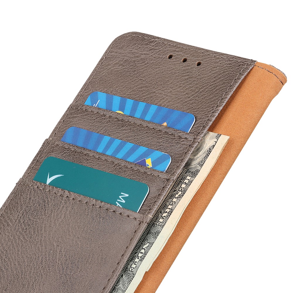 KHAZNEH Wallet Stand Leather Cell Phone Case for Samsung Galaxy Note 10 Lite/A81 - Khaki-7