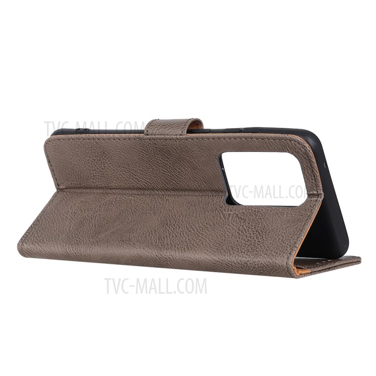KHAZNEH Wallet Stand Leather Cell Phone Cover Casing for Samsung Galaxy S20 Ultra - Khaki-4
