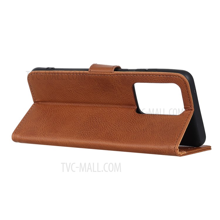KHAZNEH Wallet Stand Leather Cell Phone Cover Casing for Samsung Galaxy S20 Ultra - Brown-4