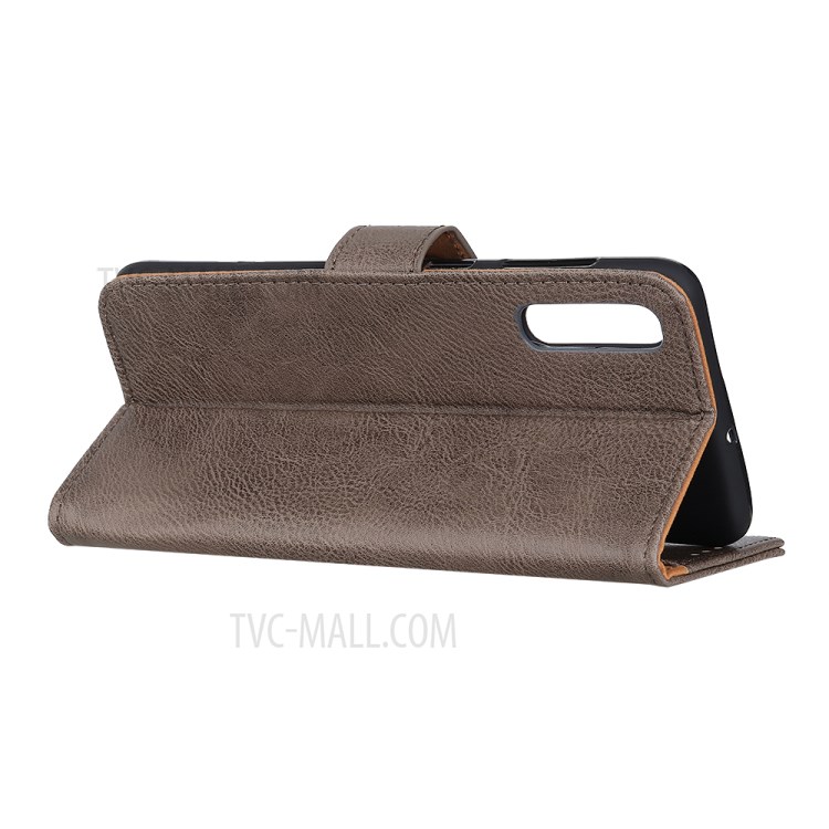 KHAZNEH Wallet Stand Leather Cell Phone Protection Casing for Samsung Galaxy A70 - Khaki-4