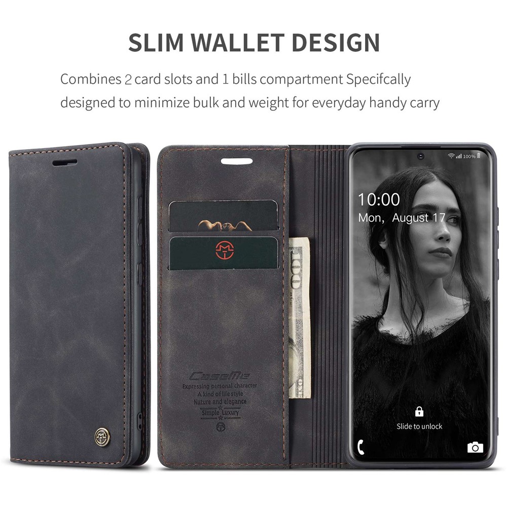 CASEME 013 Series Auto-absorbed Flip Leather Wallet Case for Samsung Galaxy S20 - Black-4
