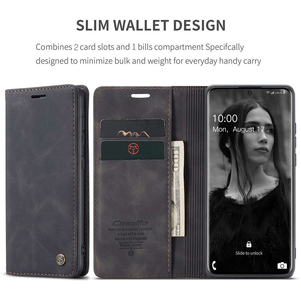 CASEME 013 Series Auto-absorbed Flip Leather Wallet Case for Samsung Galaxy S20/S11e - Black-4