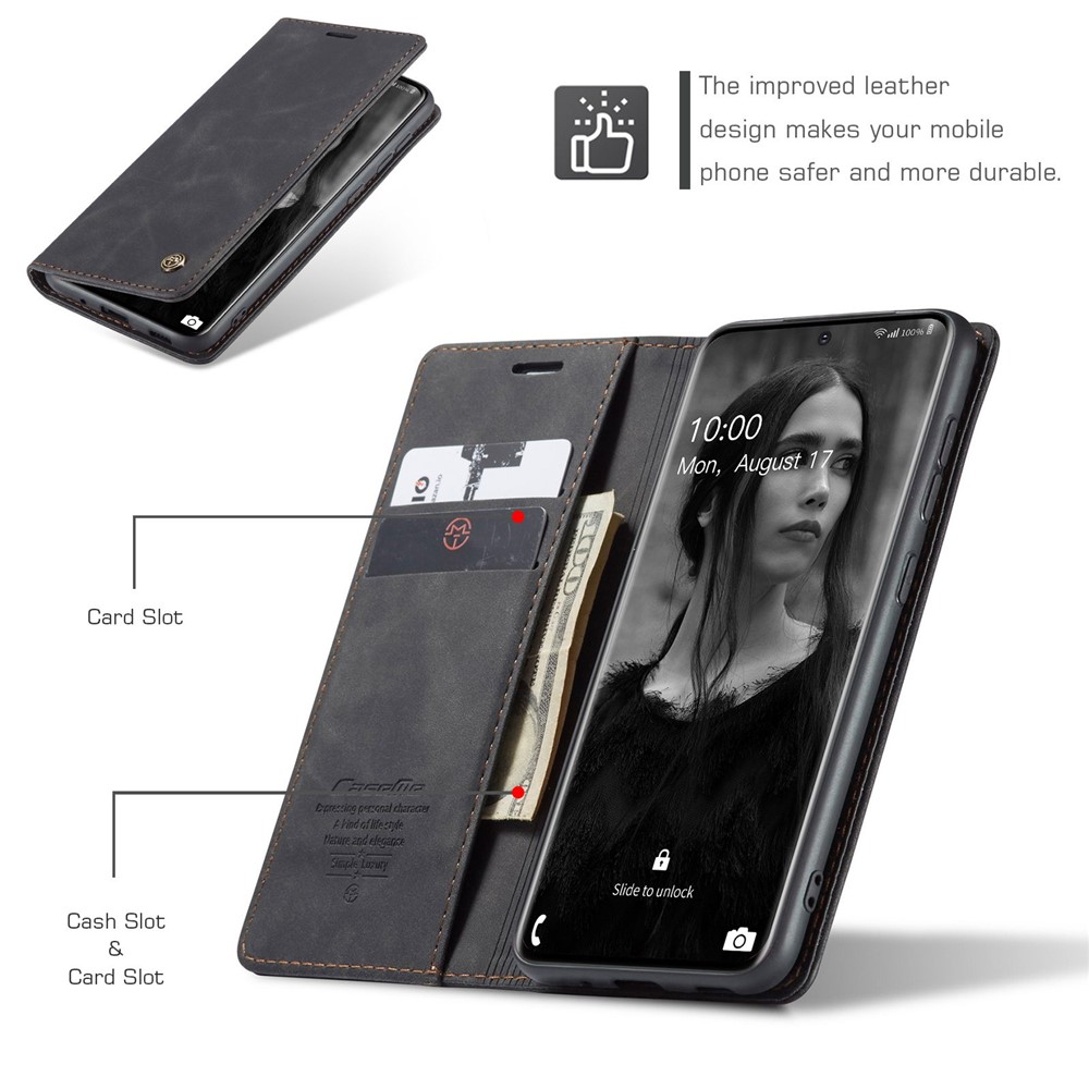 CASEME 013 Серия Автоабио-абсорбированный Флип-кожаный Кошелек Для Samsung Galaxy S20 4G/S20 5G - Черный-5