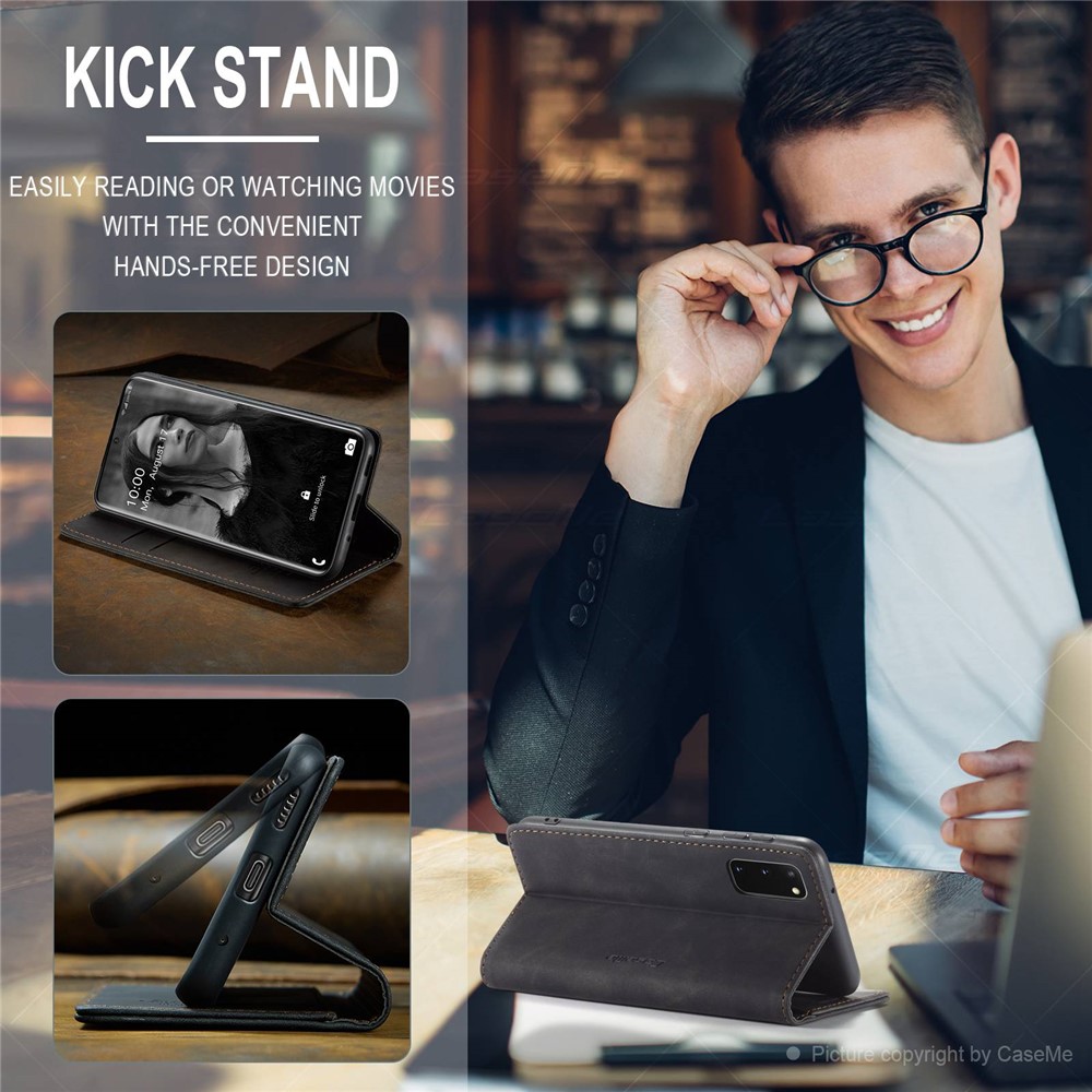 CASEME 013 Series Auto-absorbed Flip Leather Wallet Case for Samsung Galaxy S20 - Black-7
