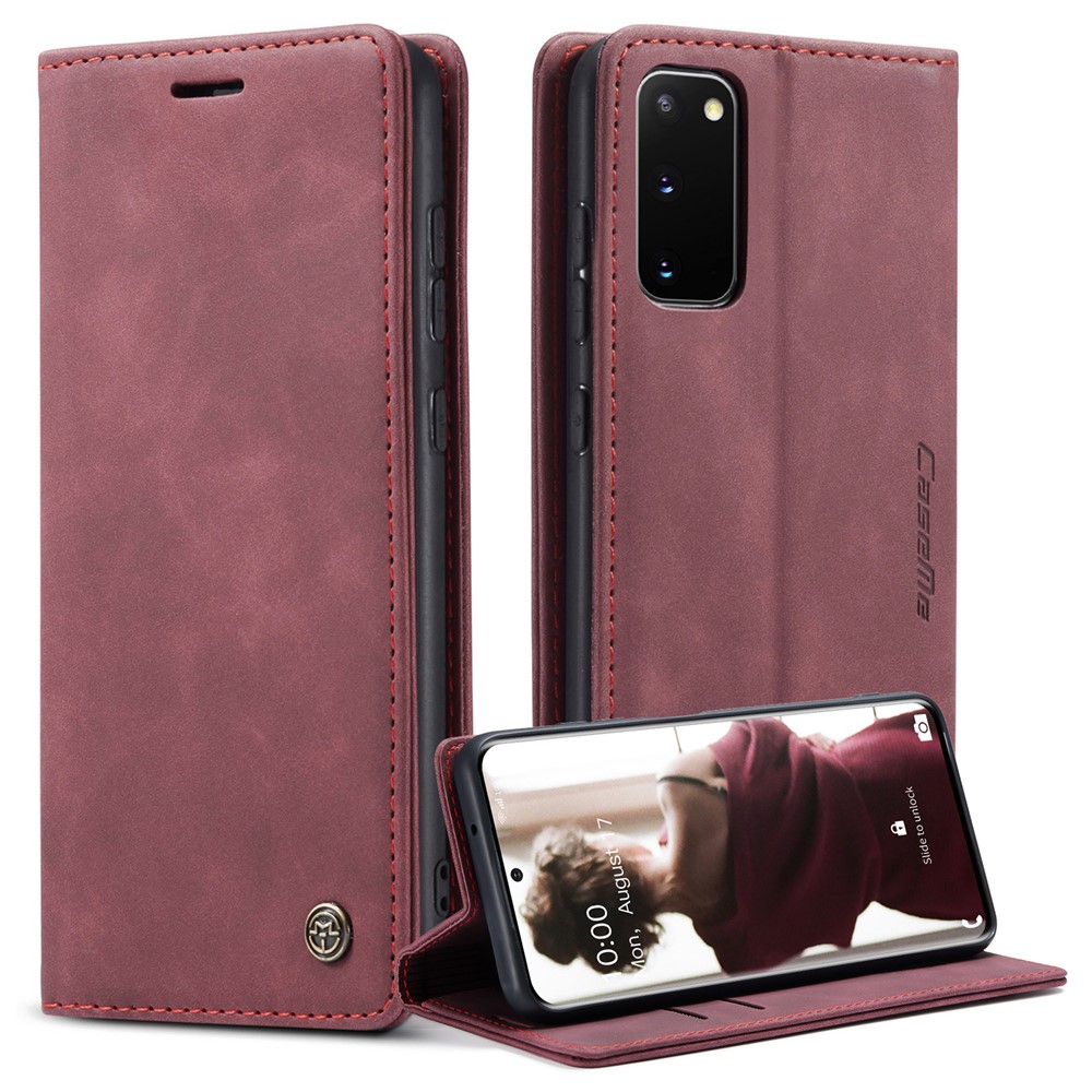 CASEME 013 Series Auto-absorbed Flip Leather Wallet Case for Samsung Galaxy S20 - Red-1