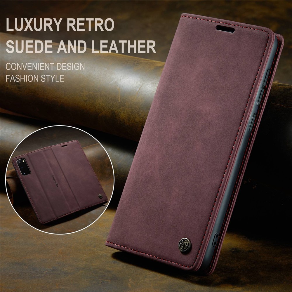 CASEME 013 Series Auto-absorbed Flip Leather Wallet Case for Samsung Galaxy S20 - Red-11