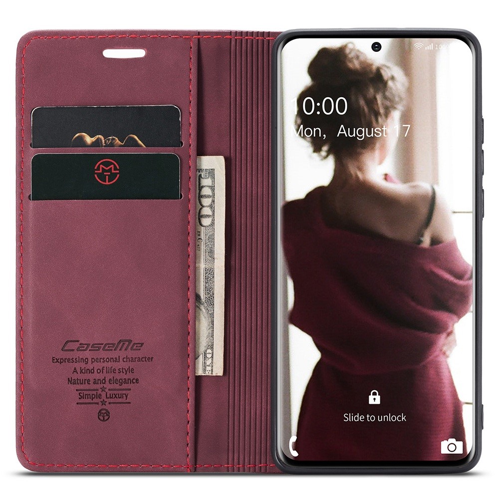 CASEME 013 Series Auto-absorbed Flip Leather Wallet Case for Samsung Galaxy S20 - Red-2