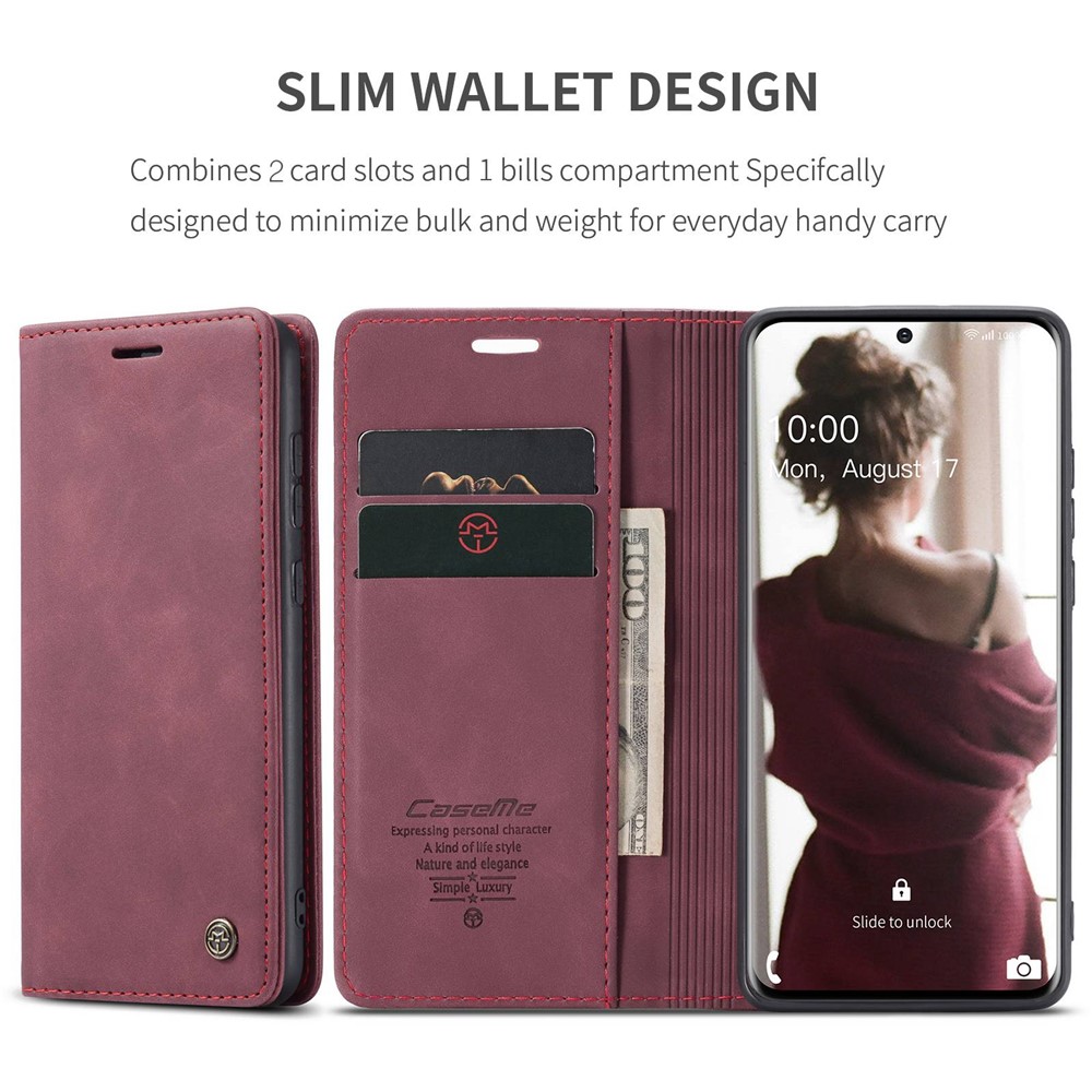 CASEME 013 Series Auto-absorbed Flip Leather Wallet Case for Samsung Galaxy S20 - Red-4