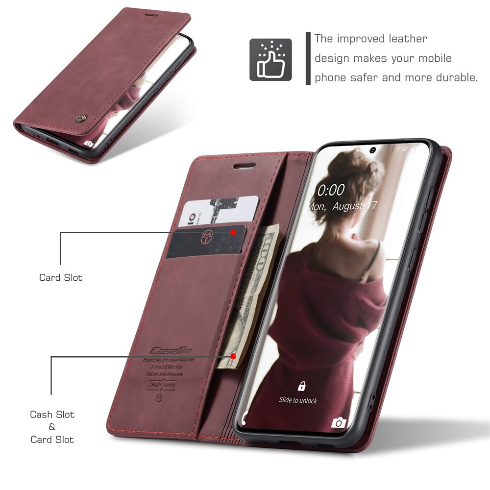 CASEME 013 Series Auto-absorbed Flip Leather Wallet Case for Samsung Galaxy S20 - Red-5