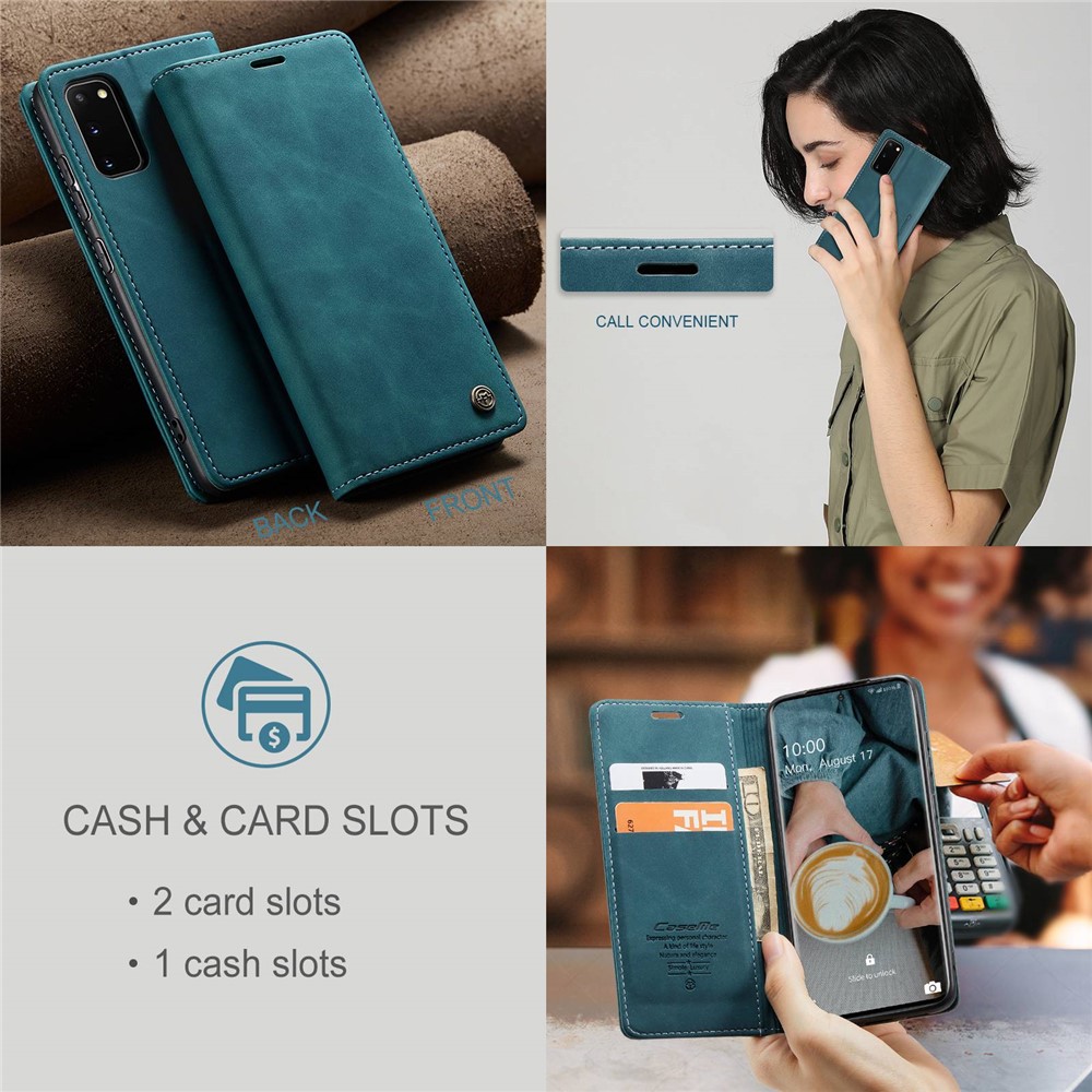 CASEME 013 Series Auto-absorbed Flip Leather Wallet Case for Samsung Galaxy S20 - Green-10