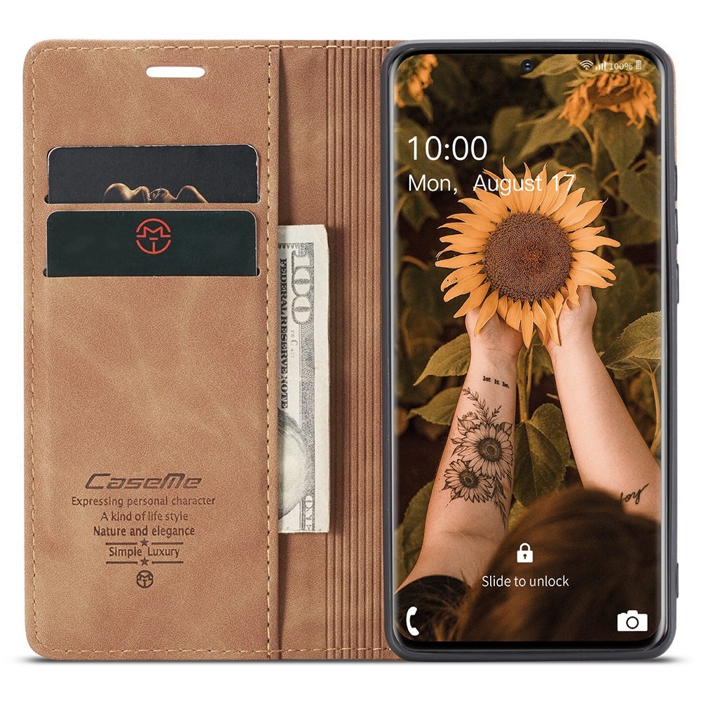CASEME 013 Series Auto-absorbed Flip Leather Wallet Case for Samsung Galaxy S20 - Light Brown-2