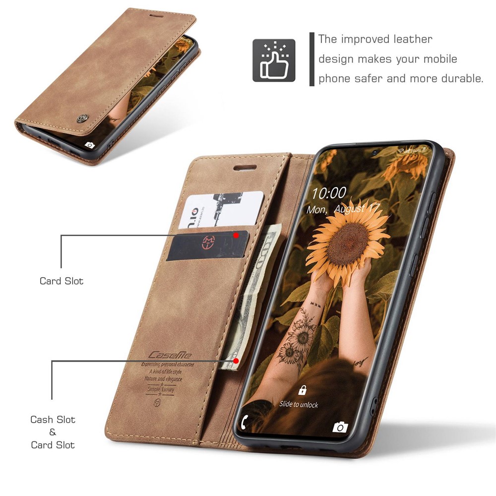 CASEME 013 Серия Автоабио-абсорбированный Флип-кожаный Кошелек Для Samsung Galaxy S20 4G/S20 5G - Светло-коричневый