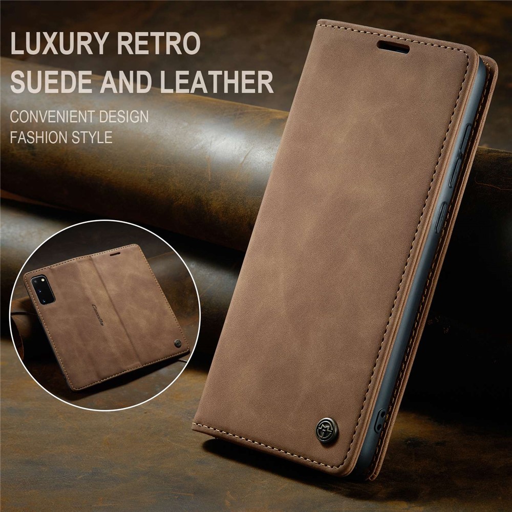 CASEME 013 Series Auto-absorbed Flip Leather Wallet Case for Samsung Galaxy S20 - Light Brown-7