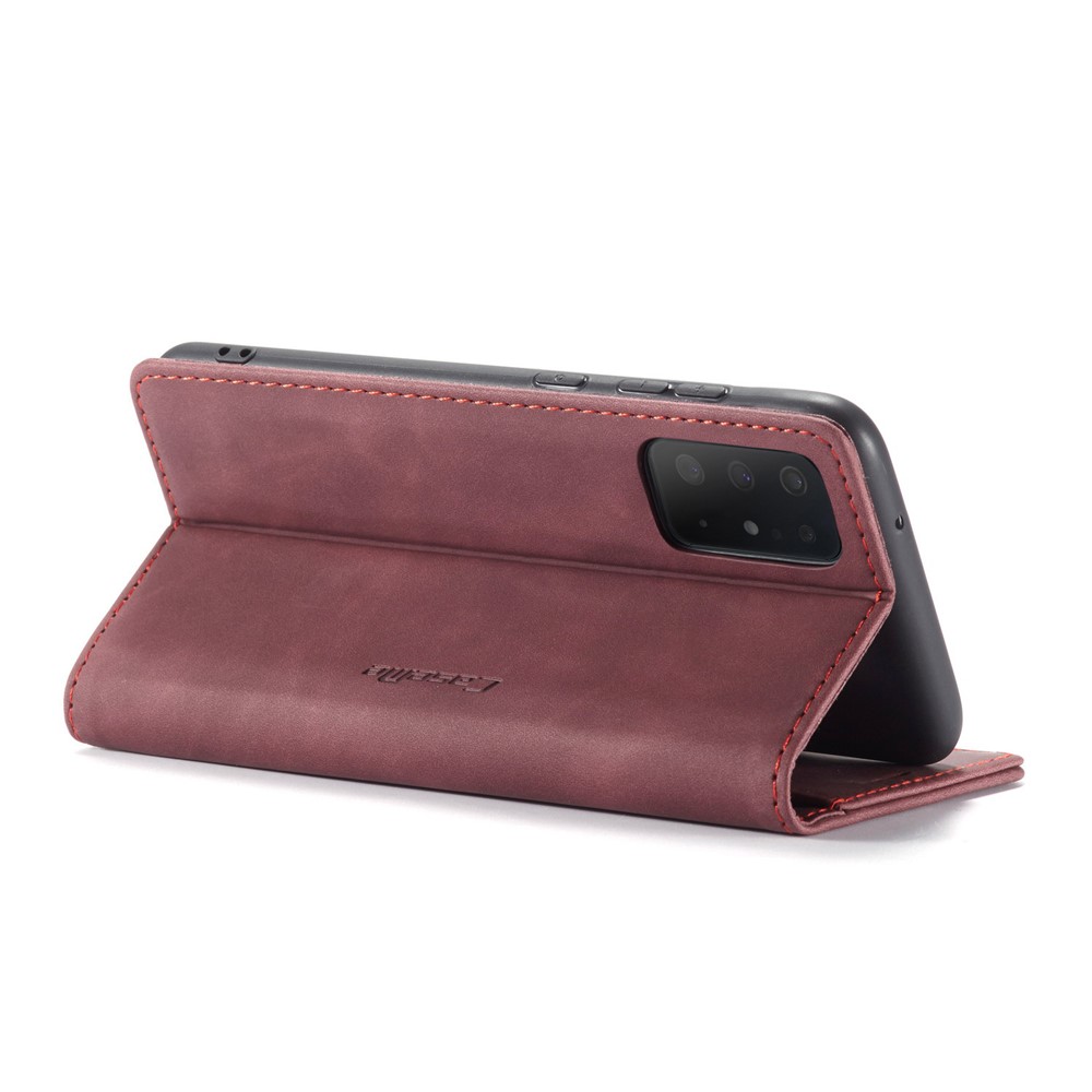 CASEME 013 Series Auto-absorbed Business Leather Wallet Stand Phone Case for Samsung Galaxy S20 Plus - Red-6