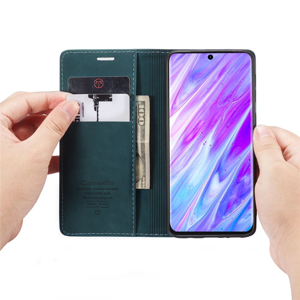 CASEME 013 Series Auto-absorbed Business Leather Wallet Stand Phone Case for Samsung Galaxy S20 Plus - Green-10