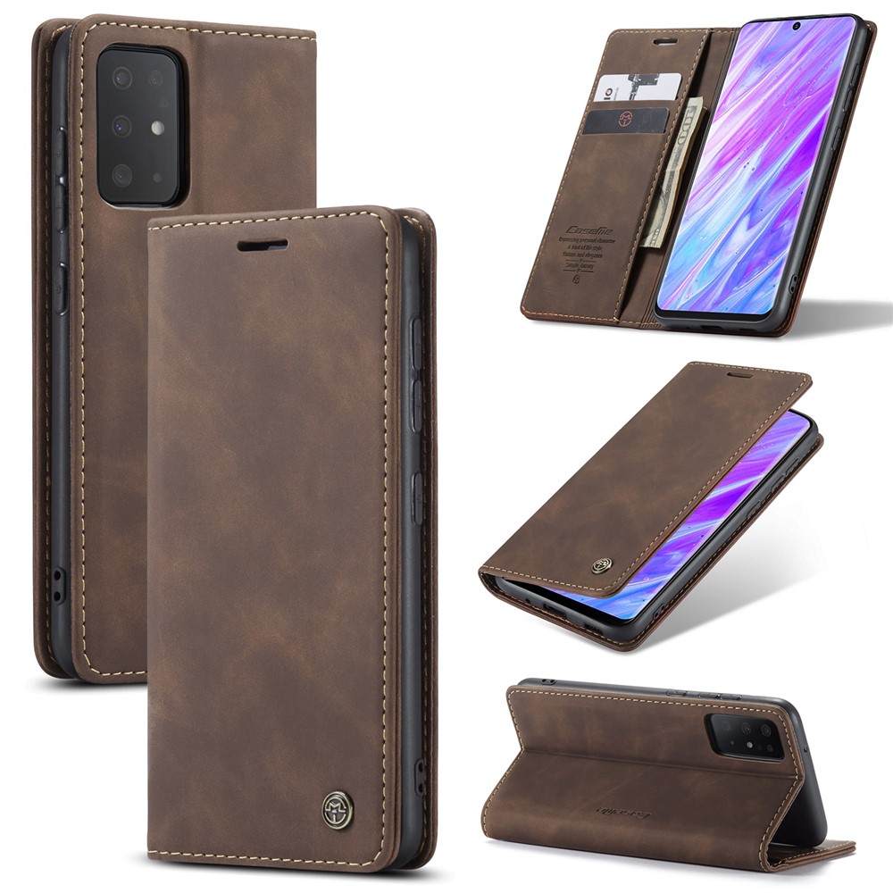 CASEME 013 Series Auto-absorbed Business Leather Wallet Stand Phone Case for Samsung Galaxy S20 Plus - Dark Brown-1