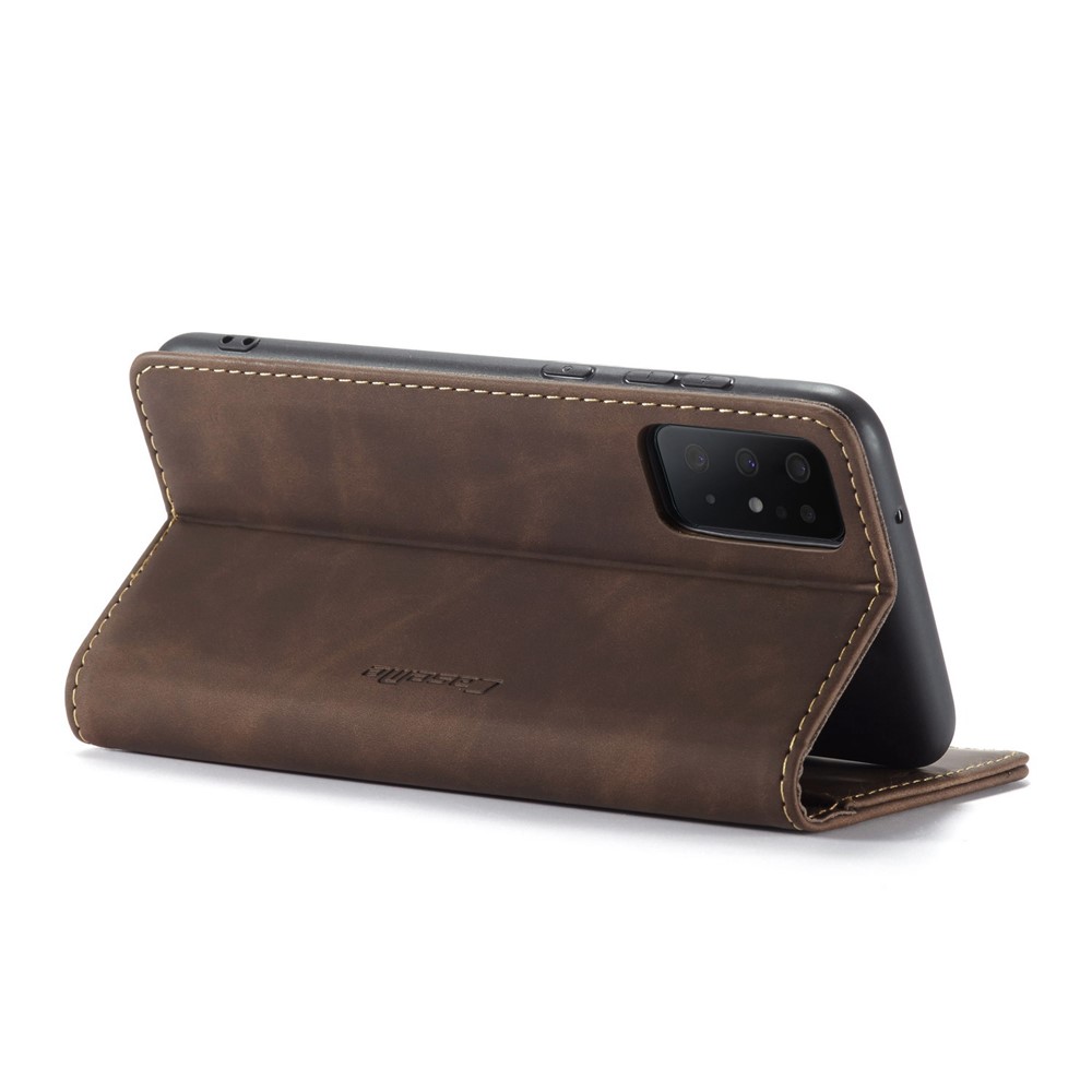 CASEME 013 Series Auto-absorbed Business Leather Wallet Stand Phone Case for Samsung Galaxy S20 Plus - Dark Brown-6