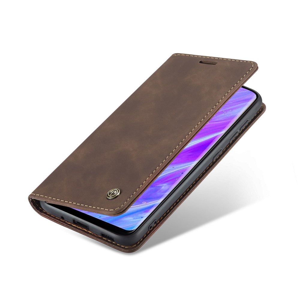 CASEME 013 Series Auto-absorbed Business Leather Wallet Stand Phone Case for Samsung Galaxy S20 Plus - Dark Brown-8