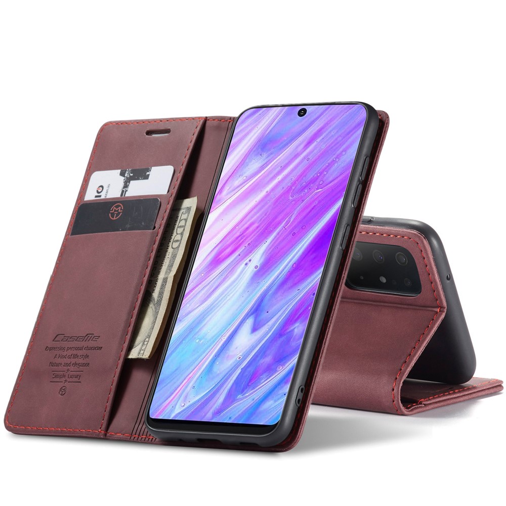 CASEME 013 Series Auto-absorbed Business Leather Wallet Case for Samsung Galaxy S20 Ultra - Red-10
