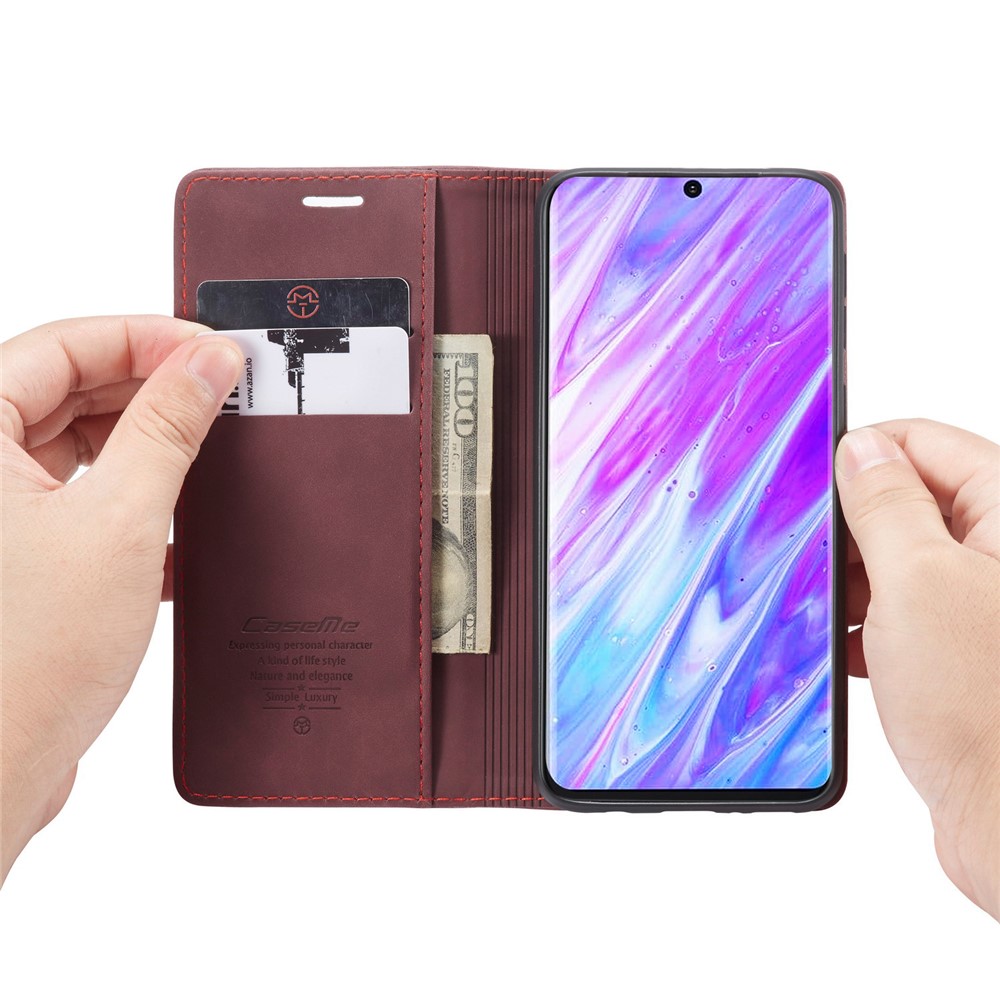CASEME 013 Series Auto-absorbed Business Leather Wallet Case for Samsung Galaxy S20 Ultra - Red-11