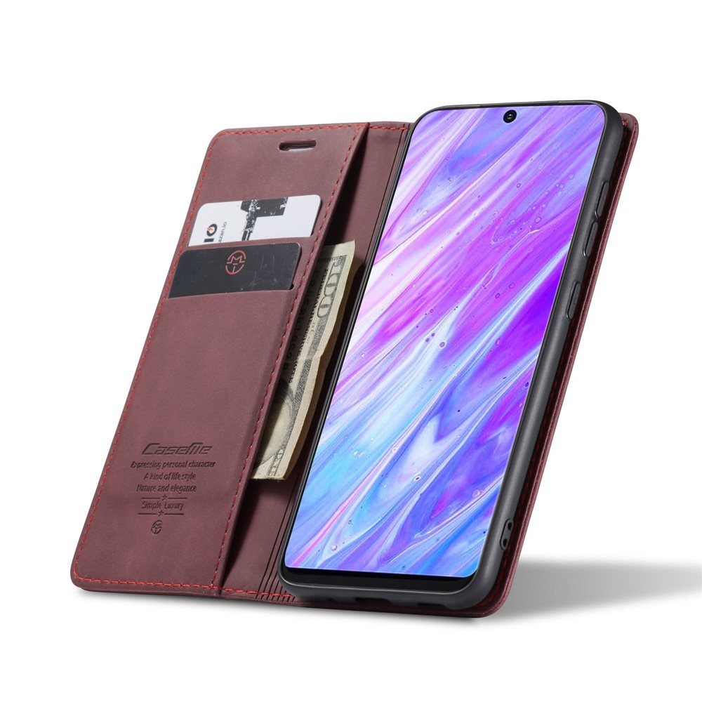 CASEME 013 Series Auto-absorbed Business Leather Wallet Case for Samsung Galaxy S20 Ultra - Red-5