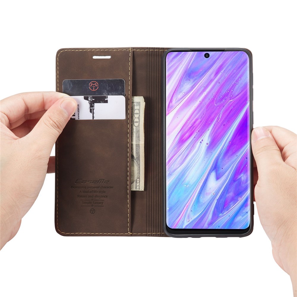 CASEME 013 Series Auto-absorbed Business Leather Wallet Case for Samsung Galaxy S20 Ultra - Dark Brown-10