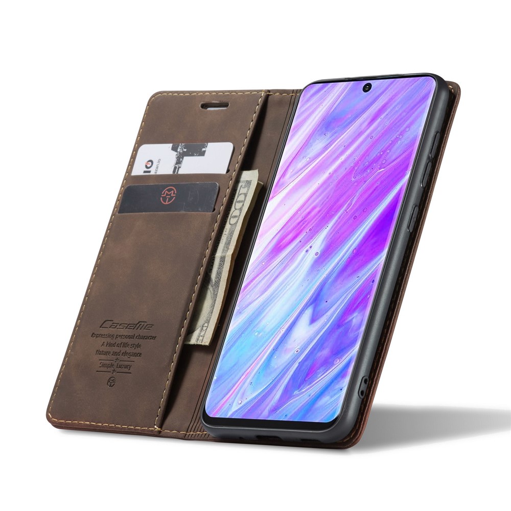 CASEME 013 Series Auto-absorbed Business Leather Wallet Case for Samsung Galaxy S20 Ultra - Dark Brown-5