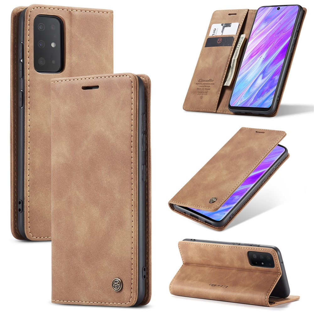 CASEME 013 Series Auto-absorbed Business Leather Wallet Case for Samsung Galaxy S20 Ultra - Light Brown-1