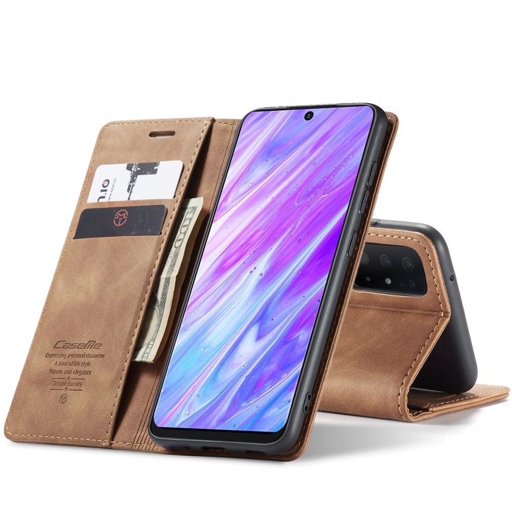 CASEME 013 Series Auto-absorbed Business Leather Wallet Case for Samsung Galaxy S20 Ultra - Light Brown-3