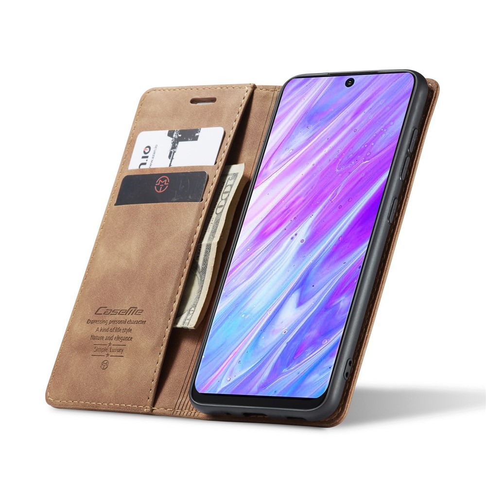 CASEME 013 Series Auto-absorbed Business Leather Wallet Case for Samsung Galaxy S20 Ultra - Light Brown-6