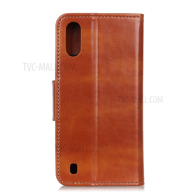 Crazy Horse Wallet Leather Stand Case for Samsung Galaxy A01 - Brown-8