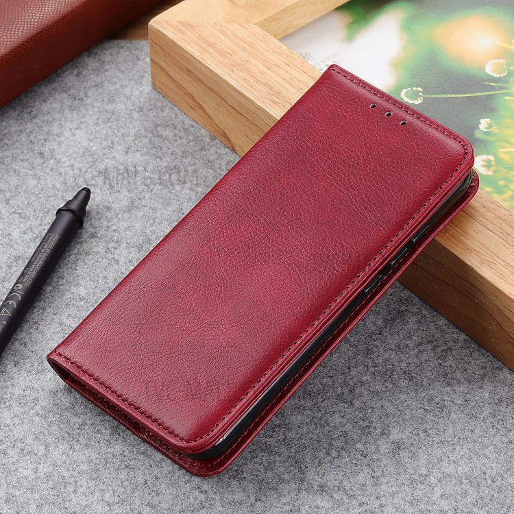 Auto-absorbed Litchi Texture Split Leather Wallet Case for Samsung Galaxy A01 - Red-10