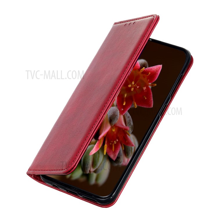 Auto-absorbed Litchi Texture Split Leather Wallet Case for Samsung Galaxy A01 - Red-3