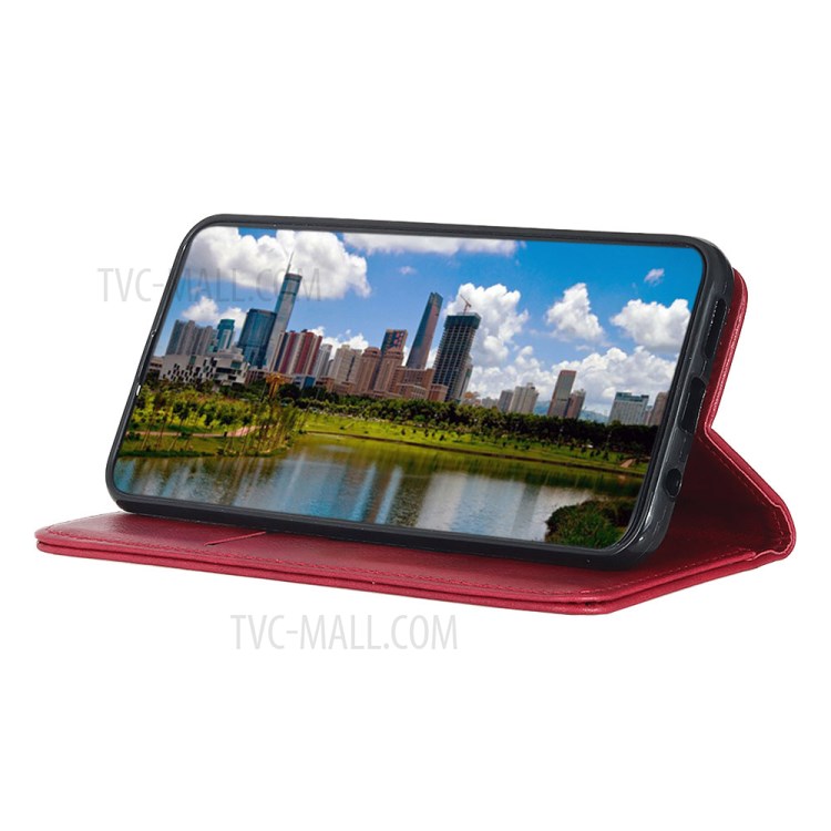 Auto-absorbed Litchi Texture Split Leather Wallet Case for Samsung Galaxy A01 - Red-4